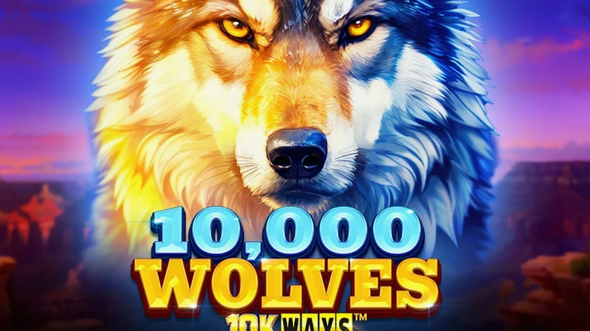 Tampilan visual slot 10,000 Wolves 10K Ways dengan latar belakang hutan bersalju