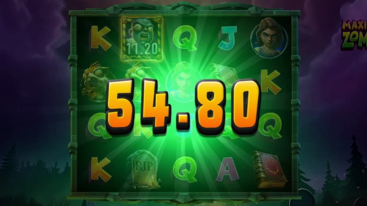 Tampilan visual slot Maximum Zombie dengan tema apokaliptik